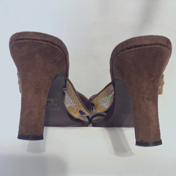 Dollhouse-Women's 2 Pair Sz 9 Slip On heels-Sequins/Beads-Embroidered-Tan/Brown - Picture 11 of 14
